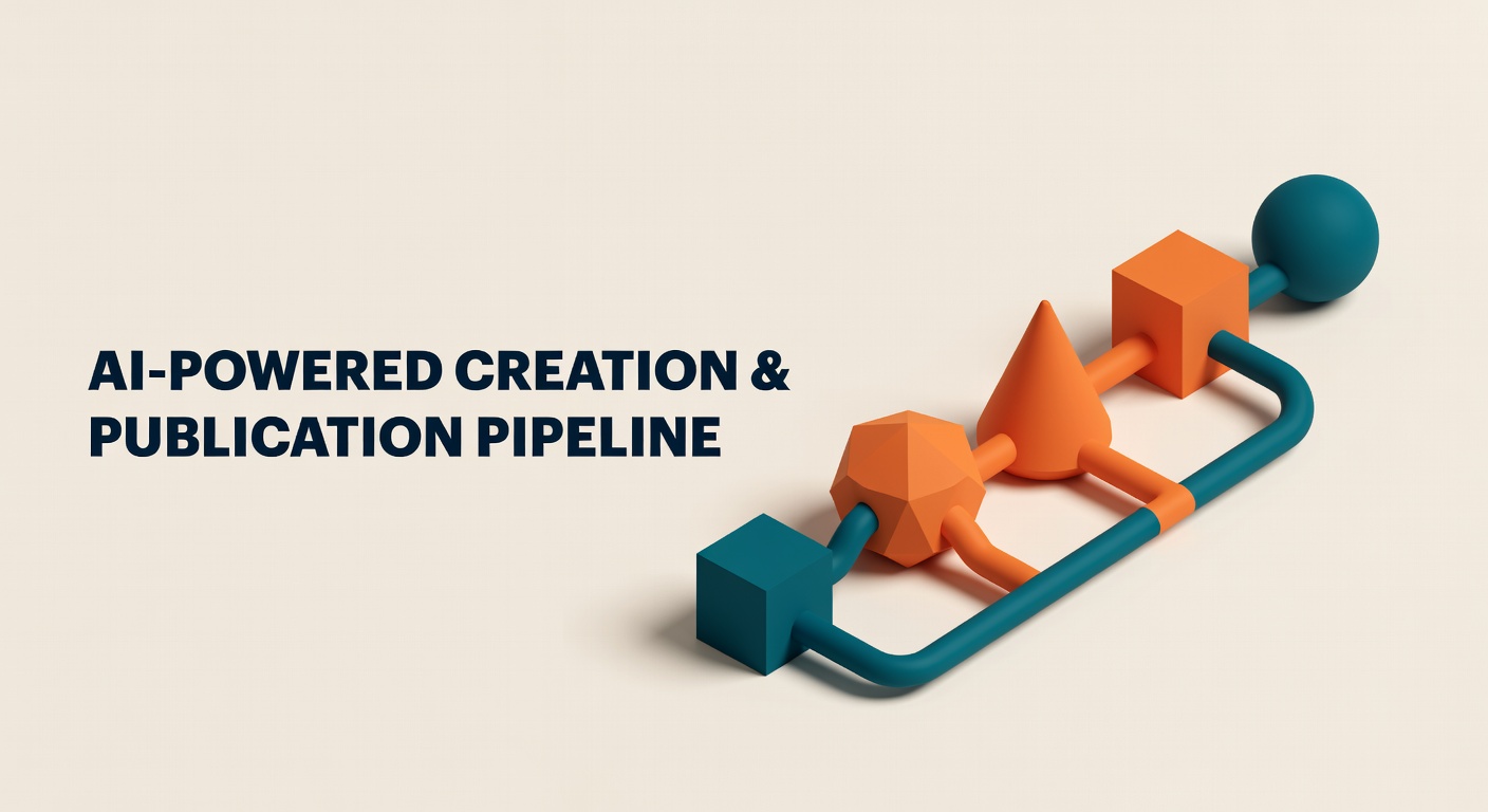 3D workflow diagram with connected stages representing AI content creation pipeline