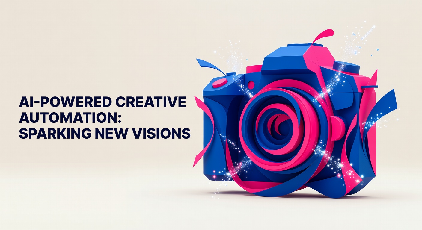 Abstract 3D camera and sparkles representing AI-powered image creation