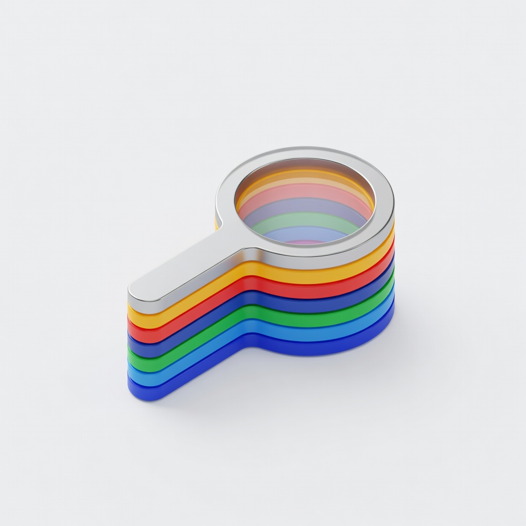 3D magnifying glass icon with chrome finish