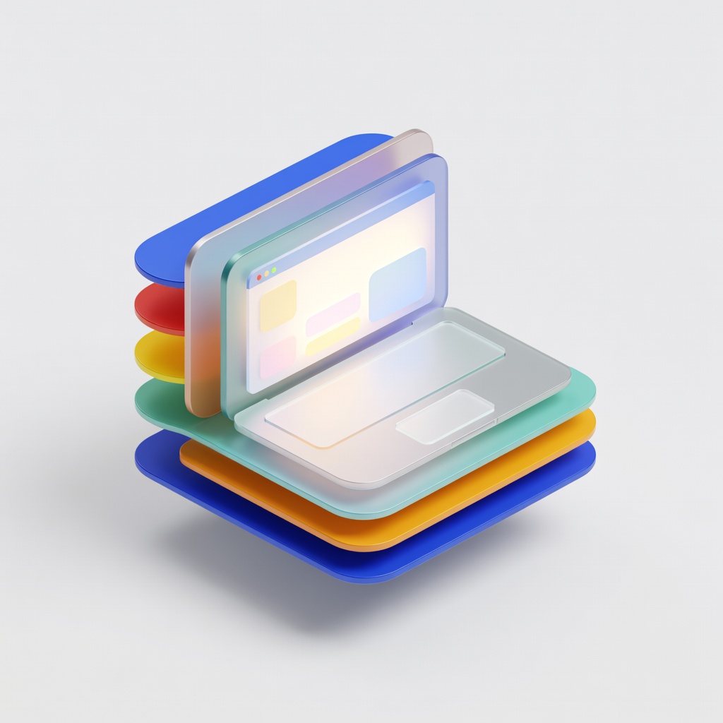 3D laptop icon with open glowing screen