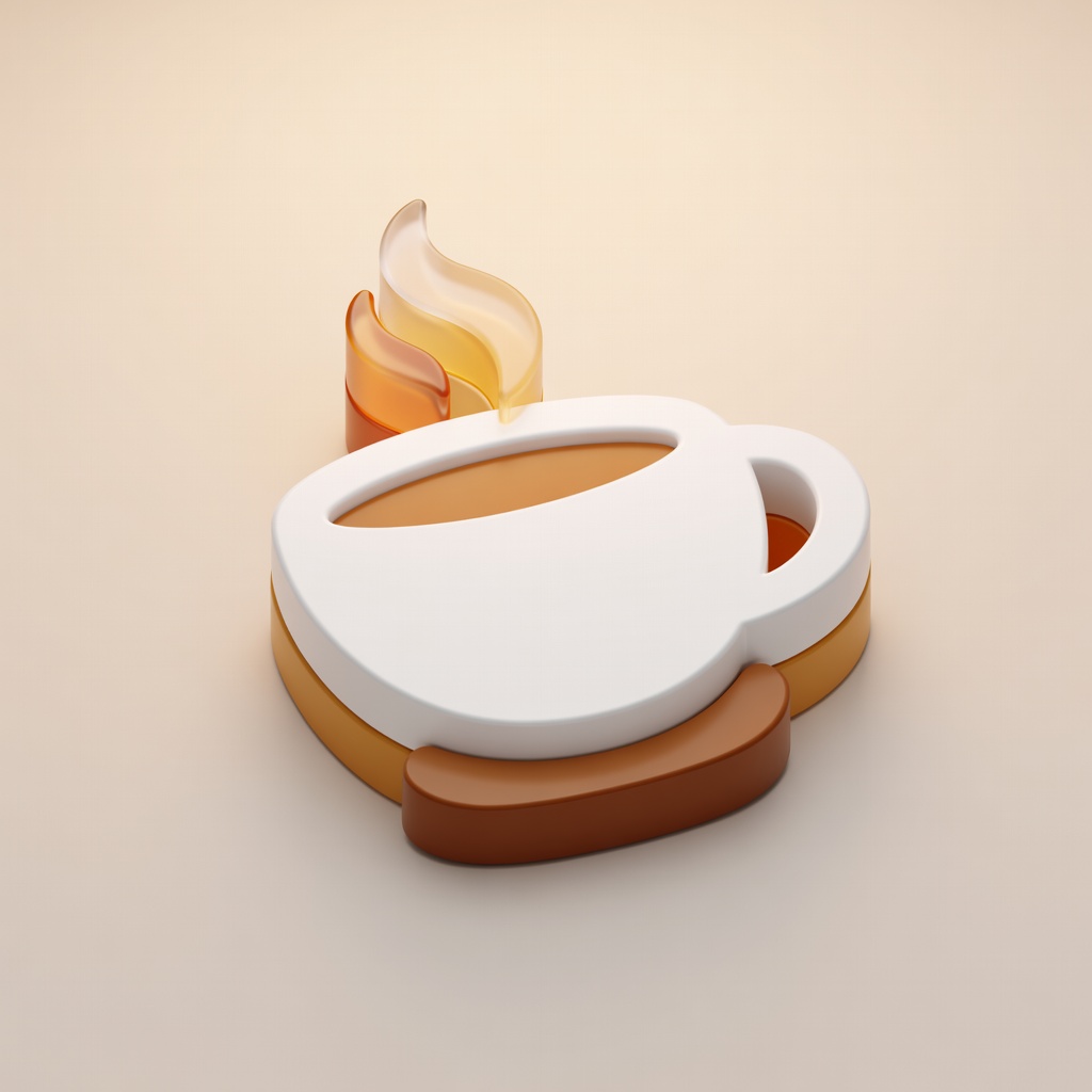 3D coffee cup icon with steam and warm lighting