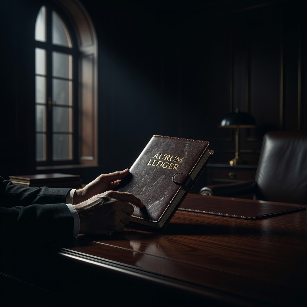 Dark luxury lifestyle with premium leather notebook and dramatic lighting