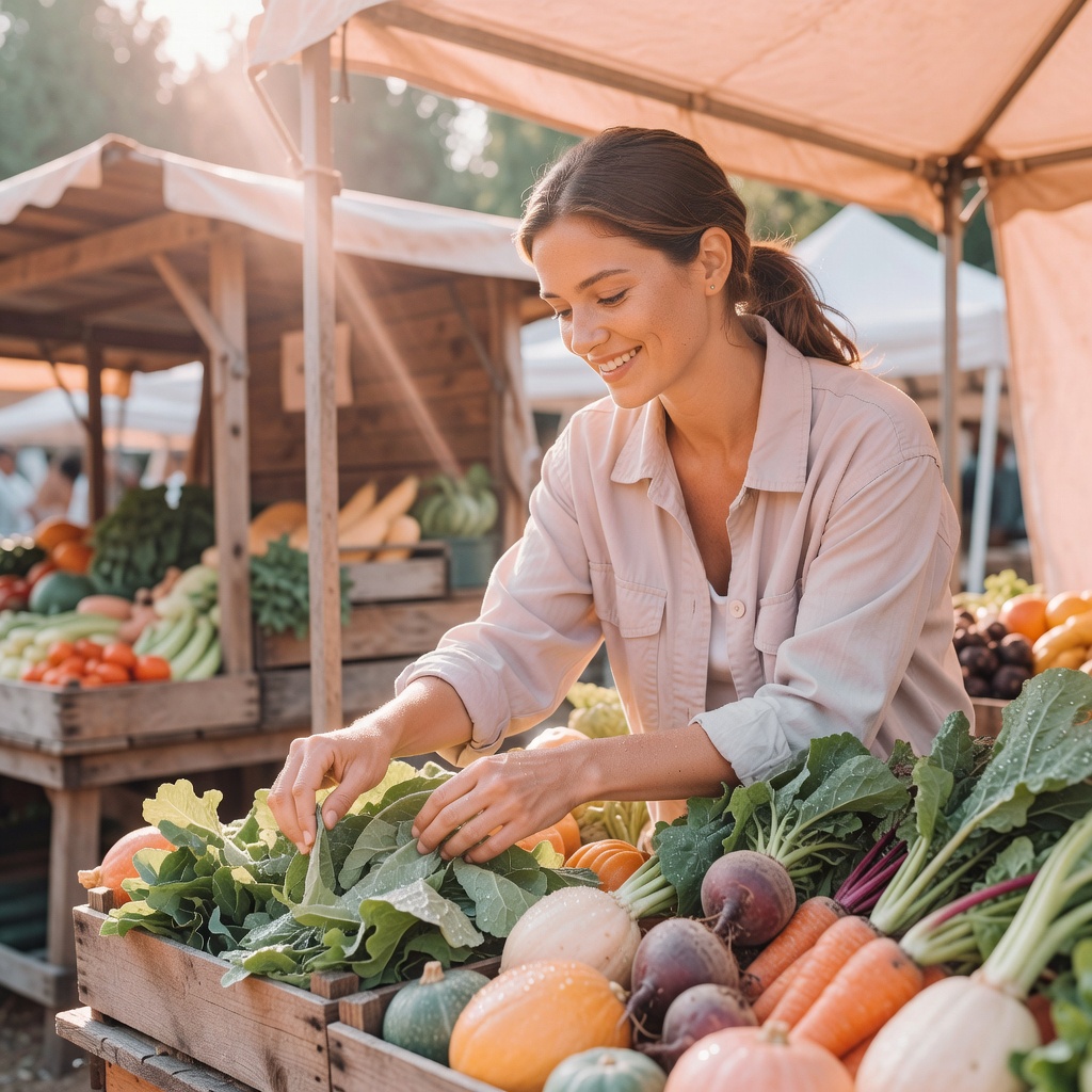 Soft editorial outdoor lifestyle portrait at farmers market