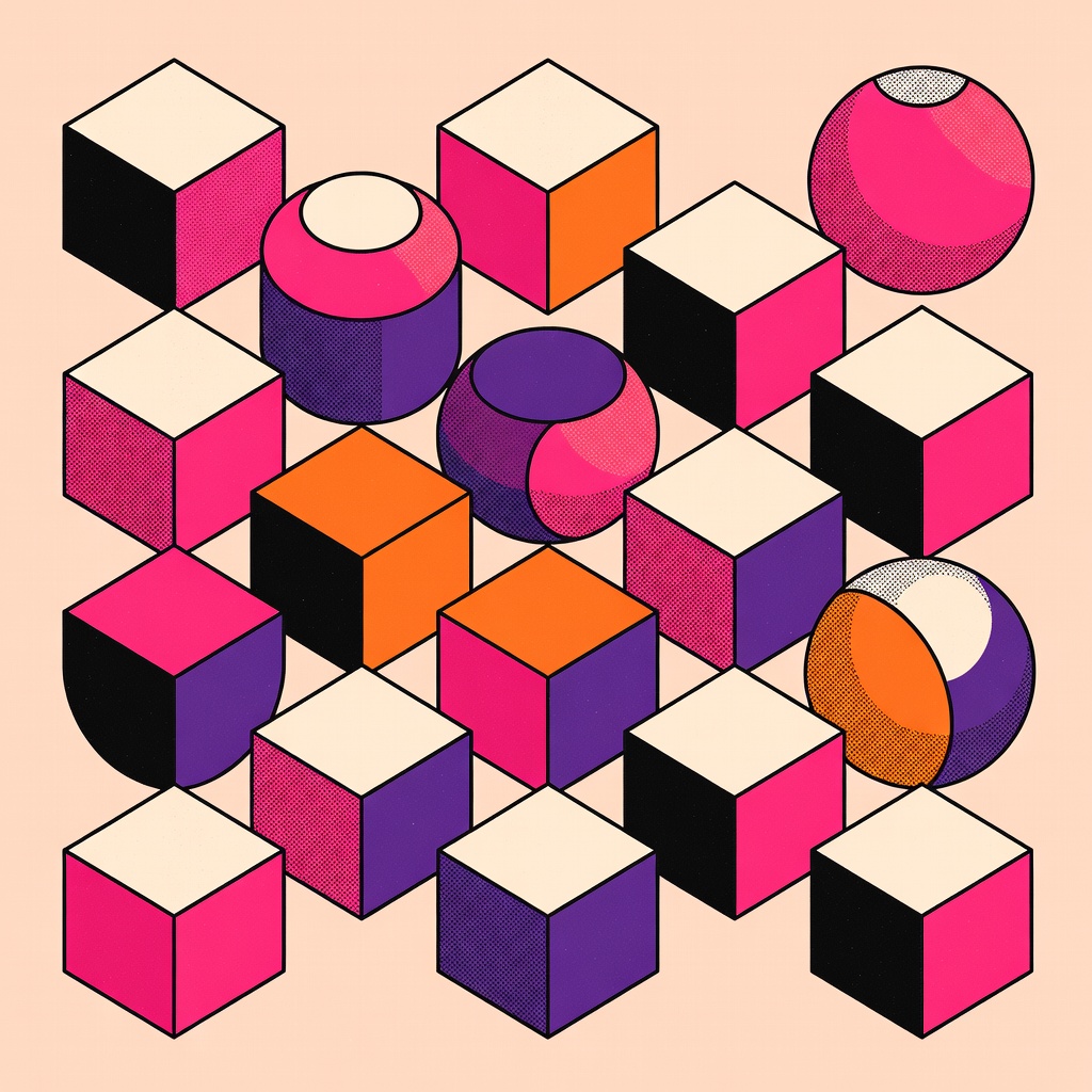 Abstract isometric geometric shape composition