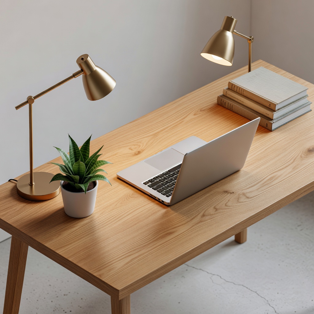 Photorealistic isometric home office with realistic materials