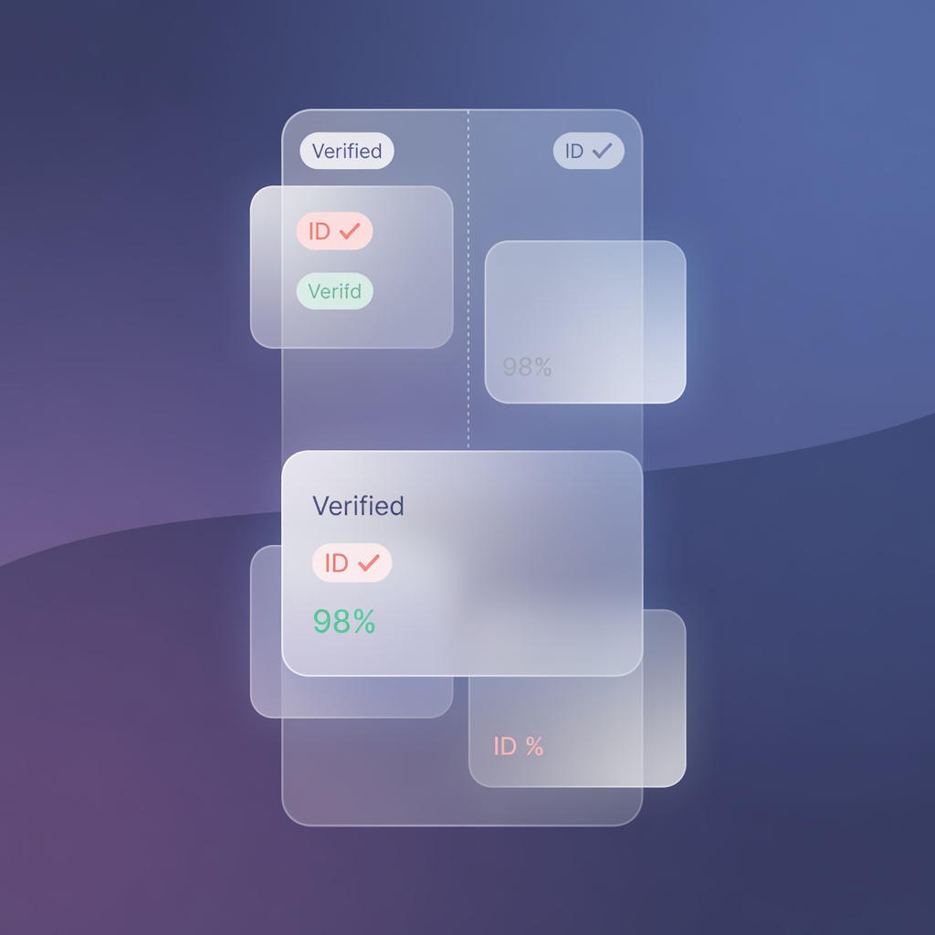 Glass UI phone mockup with translucent app interface